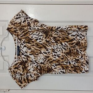 Jones New York Top Animal Print Tan & Brown Blouse